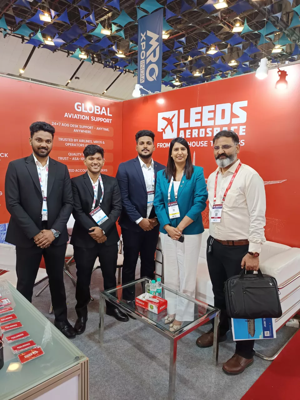 Tabeer Bilal Tak and her team from LEEDS AEROSPACE at MRO XPO INDIA with Shubhesh Thakore from Alpha Aircraft Systems